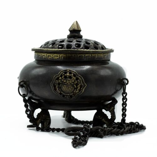ATIH-06 - Large Brass Tibetan Burner - Four Symbol Hanging Pot - Sold in 1x unit/s per outer