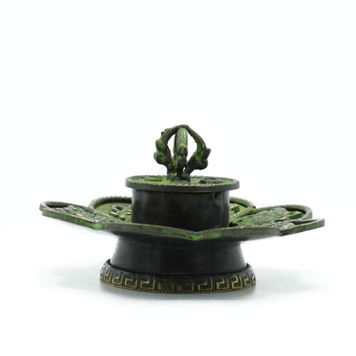 ATIH-07 - Brass Verdigris Tibetan Cone & Incense Holder - Eight Symbols - Sold in 1x unit/s per outer
