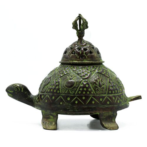 ATIH-08 - Brass Verdigris Tibetan Turtle Incense Holder - Large - Sold in 1x unit/s per outer