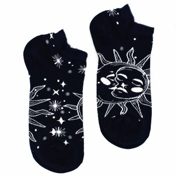 BamSL-01F-M - Chaussettes basses M/L Hop Hare Bamboo (41-46) - Soleil et Lune - Vendues en 3x unité/s par extérieur 1