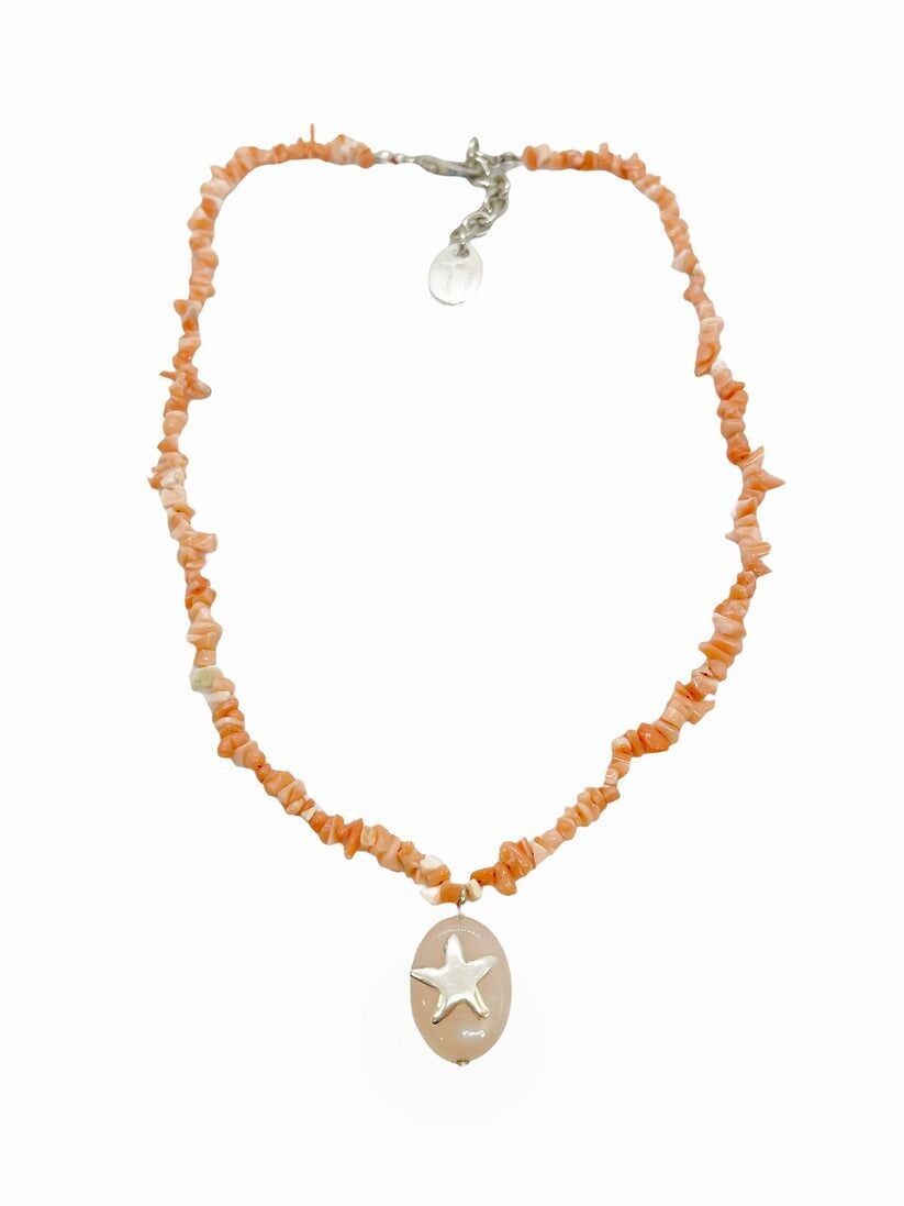 Collier sable en corail naturel et quartz rose