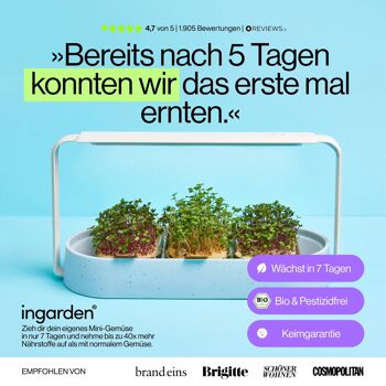 ingarden Microgreens kit de culture | Lumière de croissance LED automatique à 4 étapes et système d'irrigation hydroponique | Structure en acier et plastique océanique recyclé [Bleu] 9