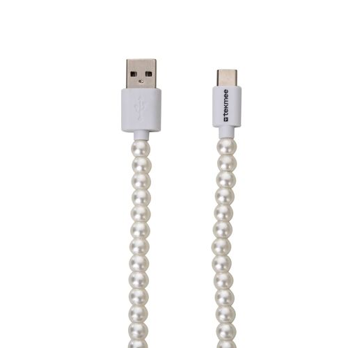 Câble de charge Tekmee USB-C vers Type-C, 2.0A ; blanc, 1m ; câble perlé