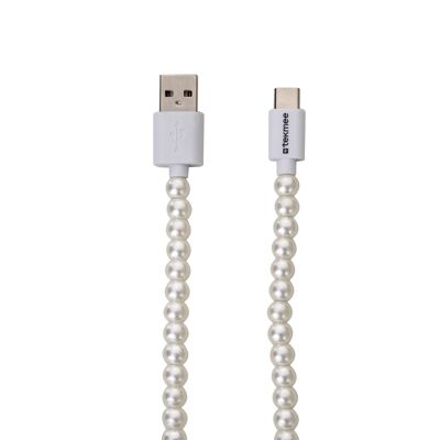 Tekmee USB-C auf Typ-C Ladekabel, 2.0A; weiß, 1m; Perlenkabel