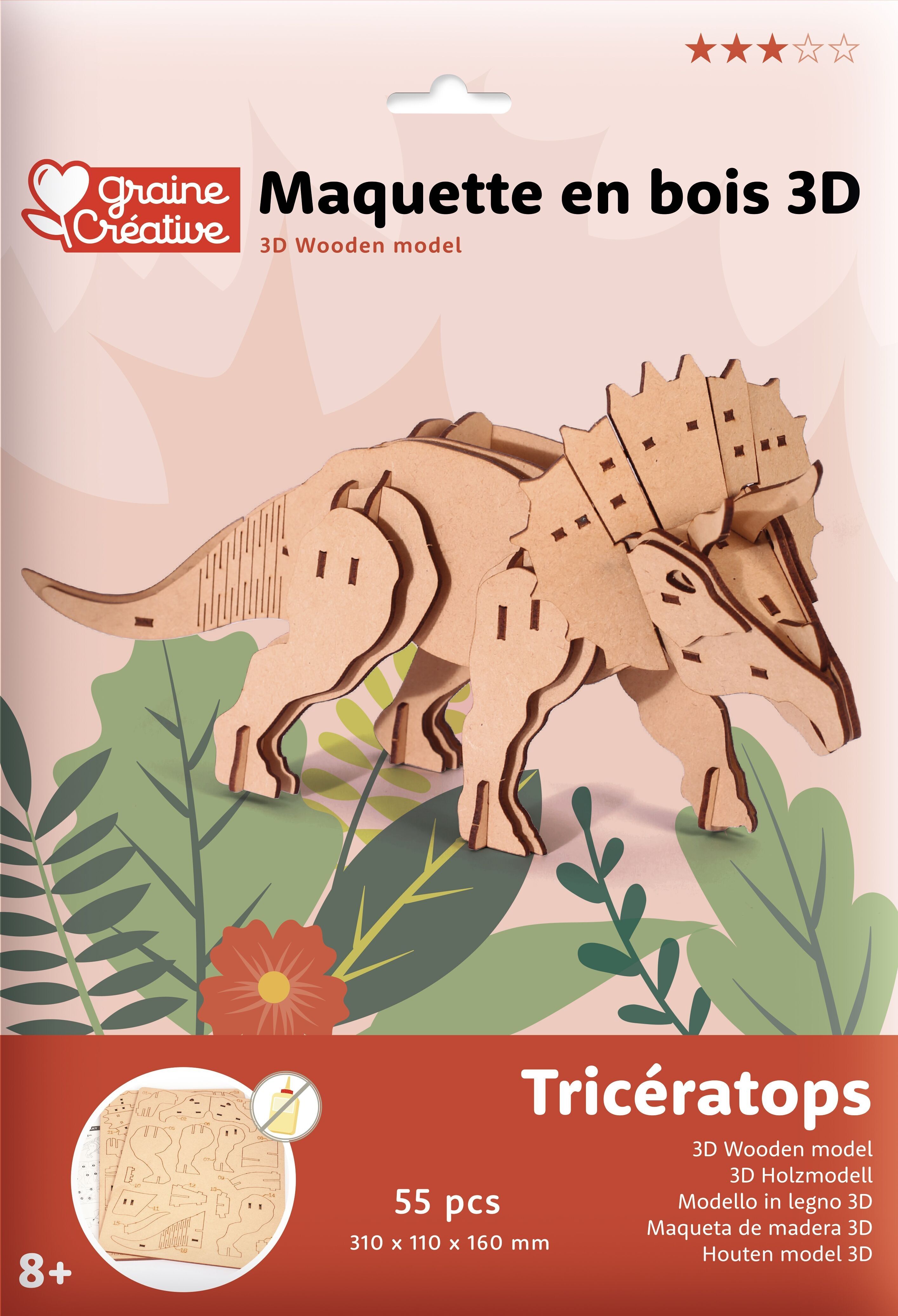 3D WOODEN MODEL TRICERAPTOPS