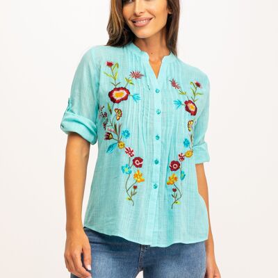 100% COTTON EMBROIDERED BLOUSE IC2527B_AGUA