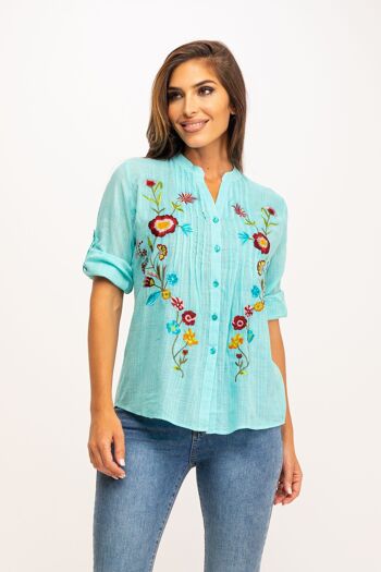 BLOUSE BRODÉE 100% COTON IC2527B_AGUA 1