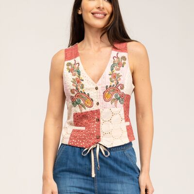 PATCHWORK VEST 100% COTTON IC2532CHL_ROSA