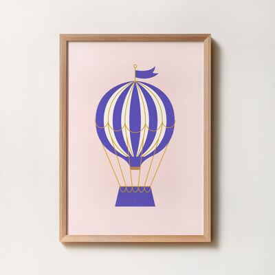 Vintages Heißluftballon-Poster – Indigo-Rosa-Lila