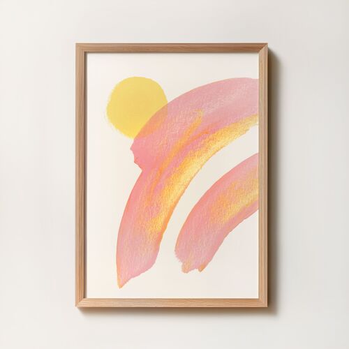 Affiche Soleil et Arc-en-ciel rose abstrait - peinture aquarelle gouache