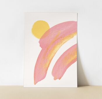 Affiche Soleil et Arc-en-ciel rose abstrait - peinture aquarelle gouache 2