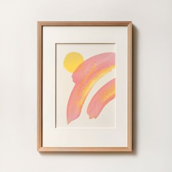 Affiche Soleil et Arc-en-ciel rose abstrait - peinture aquarelle gouache 3