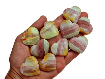 Lot de 10 cœurs en onyx à bandes roses (25 mm – 35 mm) 1
