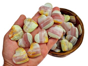 Lot de 10 cœurs en onyx à bandes roses (25 mm – 35 mm) 3