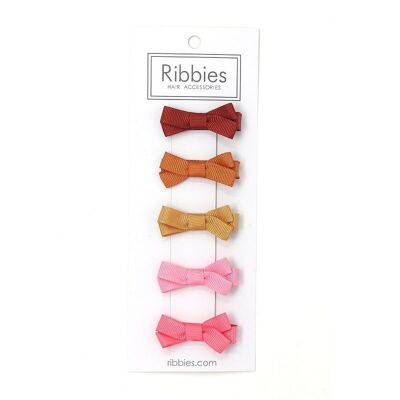 Lot de 5 Petits Noeuds - Uni - Rose & Moutarde