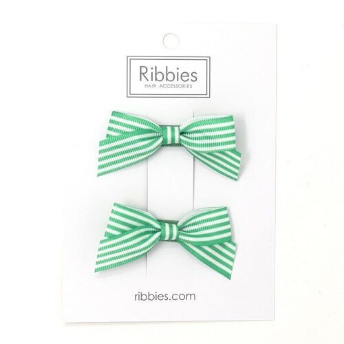 Striped Schoolgirl Bow Pair - Aqua