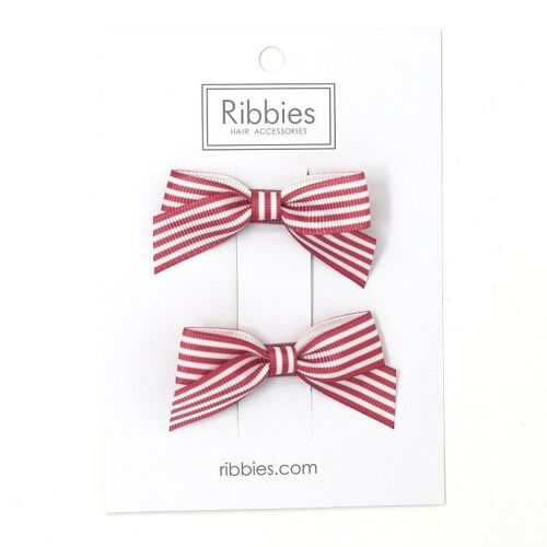 Striped Schoolgirl Bow Pair - Burgundy