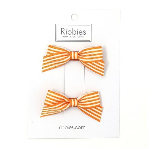 Striped Schoolgirl Bow Pair - Gold