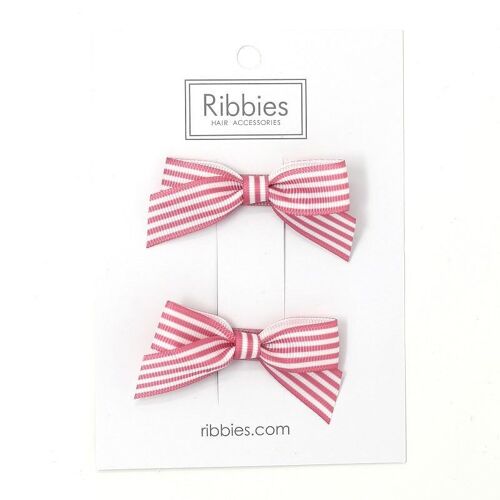 Striped Schoolgirl Bow Pair - Pink