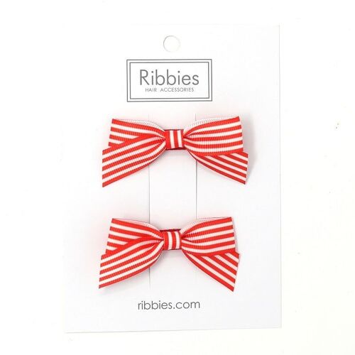 Striped Schoolgirl Bow Pair - Red