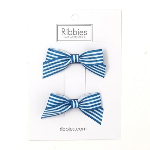 Striped Schoolgirl Bow Pair - Turquoise