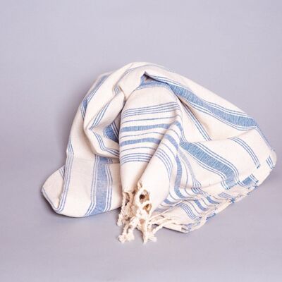 Handgewebtes Handtuch: Himmelblau gestreifte Baumwolle