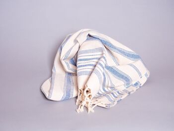 Hand-woven towel: Sky Blue Striped Cotton 1