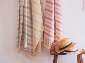 Hand-woven towel: Blackcurrant striped cotton 3