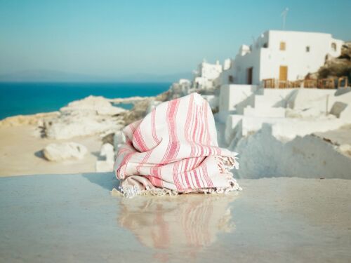 Hand-woven towel: Blackcurrant striped cotton