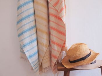 Handwoven Towel: Cotton Turquoise Stripes 3