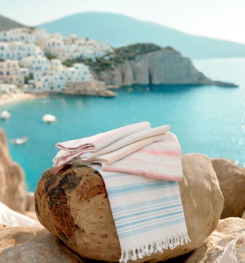 Handwoven Towel: Cotton Turquoise Stripes