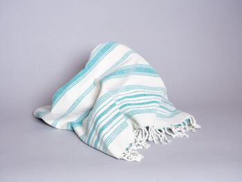 Hand-woven towel: Emerald Blue Striped Cotton 5