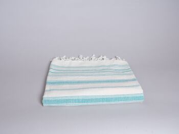 Hand-woven towel: Emerald Blue Striped Cotton 2