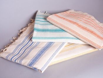 Hand-woven towel: Emerald Blue Striped Cotton 3