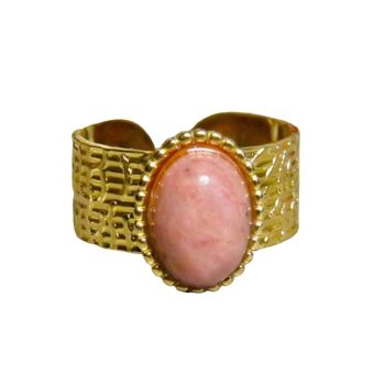 Bague "CAROLE" adaptable en acier inoxydable avec pierre naturelle de Rhodonite 2