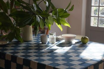 Plaid, Couverture, Nappe Indigo, Cheques