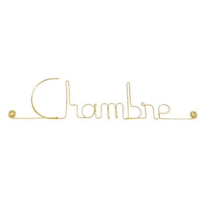 Plaque de porte en fil de Laiton Doré " Chambre " - Décoration Murale à punaiser - Bijoux de Mur