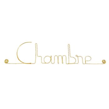 Plaque de porte en fil de Laiton Doré " Chambre " - Décoration Murale à punaiser - Bijoux de Mur 1