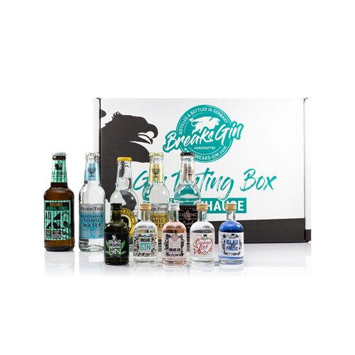 Breaks Gin Tasting Box 1 I Gin gift set with 5 different types of gin (50ml each) + 5 different tonic water (200ml each) I Gin Tonic tasting set with exclusive gin - handmade in Germany