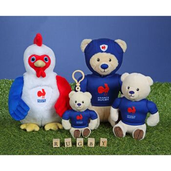 Ours Porte-clés Fédération Française de Rugby (FFR) - Peluche Officielle Sous Licence - 10 cm assis 2