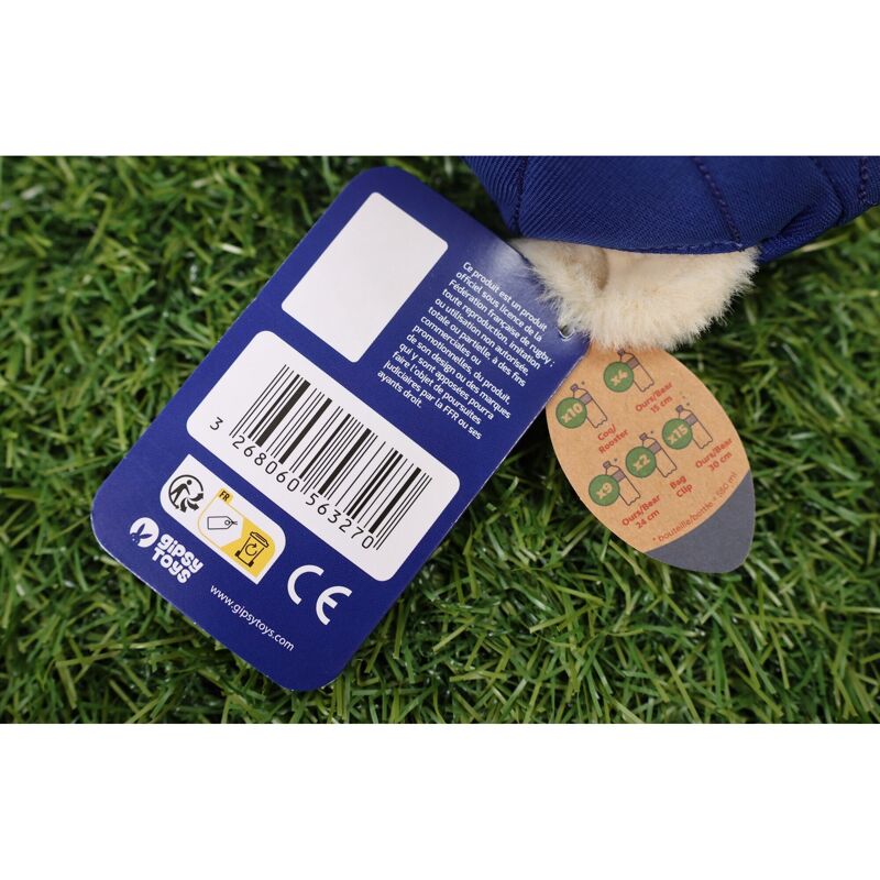 Gipsy Peluche Ours FFR Officiel - 15 Cm - Fabrication 100% Recyclée - Lavable - Dès La Naissance - Édition Rugby France