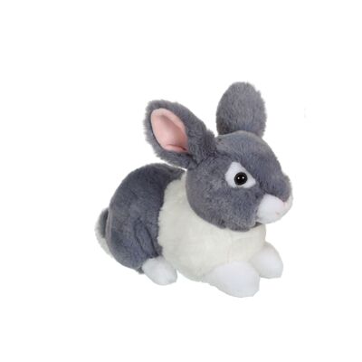 Coniglio sdraiato - Grigio e Bianco - 20 cm