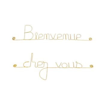 Décoration Murale en fil de Laiton Doré " Bienvenue chez vous " - à punaiser dans une entrée - Cadeau Crémaillère - Bijoux de Mur 1