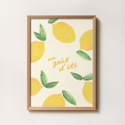 Affiche A5 A4 Citrons "Un goût d'été" -  Illustration peinture aquarelle - Motif fruits jaune vert