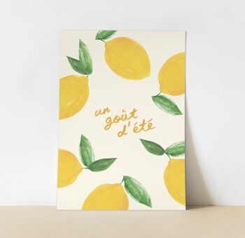 Affiche A5 A4 Citrons "Un goût d'été" -  Illustration peinture aquarelle - Motif fruits jaune vert 2