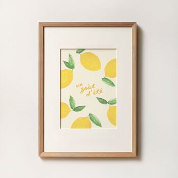 Affiche A5 A4 Citrons "Un goût d'été" -  Illustration peinture aquarelle - Motif fruits jaune vert 3