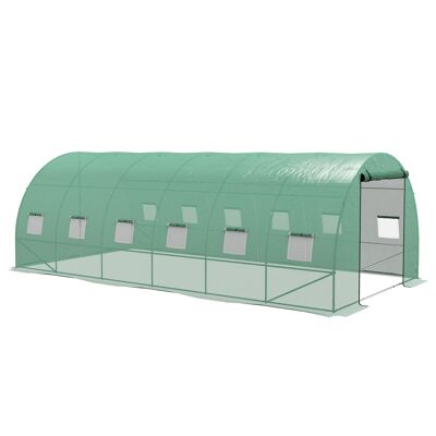 Outsunny Tunnel-Gartengewächshaus, 18 m², Tomatengewächshaus mit integriertem Bewässerungssystem, 6 L x 3 B x 2 H m, verstärkter Stahl + hochdichtes PE 140 g/m², 12 Fenster, Rolltür, Grün