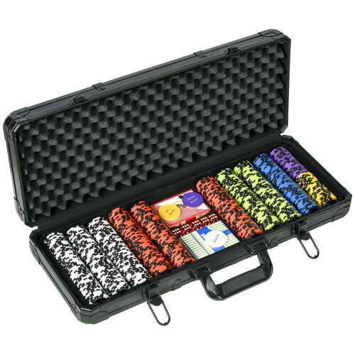 SPORTNOW Mallette de Poker Coffret de Poker Complet, avec 500 jetons à 14g, 5 dés, 2 Jeux de Cartes 3 boutons Texas Holdem, Cartes de Poker, Bouton Dealer