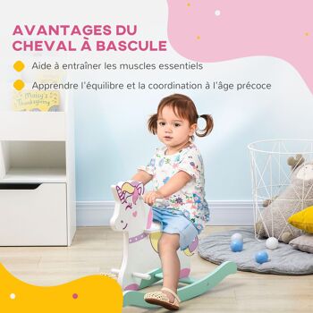 AIYAPLAY Licorne à bascule cheval à bascule pour enfants de 1 à 3 ans avec poignées repose-pied butées 4