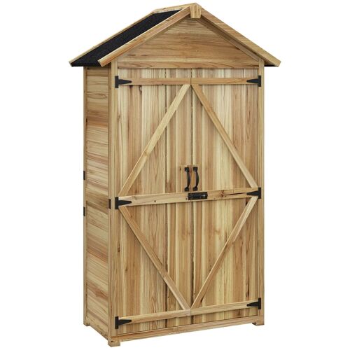 Outsunny Armoire de jardin abri jardin remise pour outils sur pied avec toit en asphalte imperméable doubles portes verrouillables dim. 102L x 54l x 177H cm bois naturel